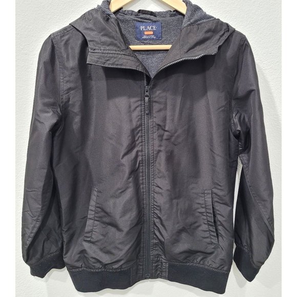 The Childrens Place Black Hooded Full Zip Windbreaker Rain Jacket Size XXL 16 - Picture 1 of 8
